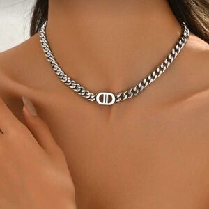 Silver Plated Stainless Steel Cuban Chain Link Necklace